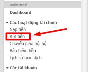 Chọn rút tiền để bắt đầu giao dịch