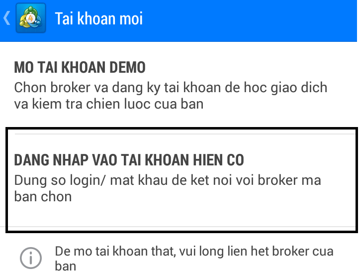 Đăng nhập vào tài khoản hiện có