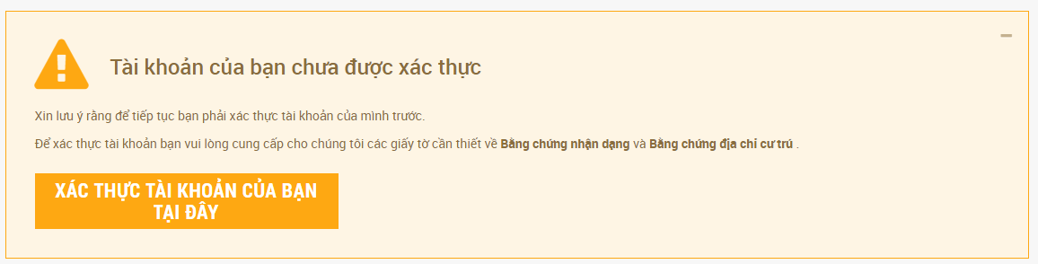 Khi đã đăng nhập thành công tại màn hình chính sẽ xuất hiện ô Xác thực tài khoản của bạn tại đây. Bạn click vào đấy tiến hành xác minh