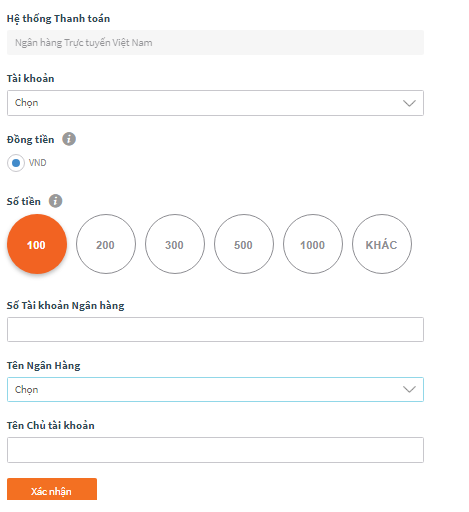 Điền thông tin qua Internet Banking
