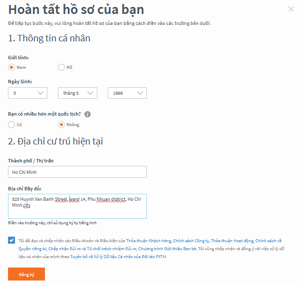Hoàn tất hồ sơ đăng ký