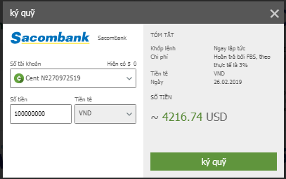 Điền thông tin tài khoản sàn FBS