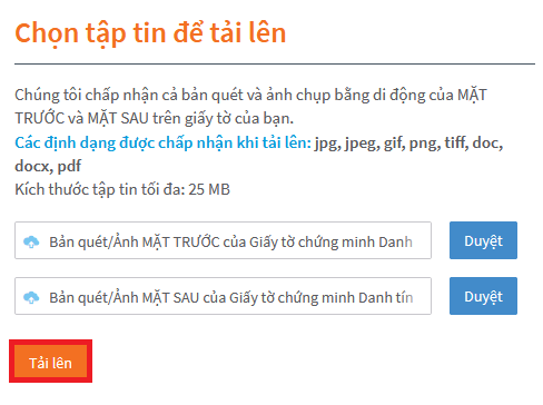 Tải tệp xác minh giấy tờ tùy thân