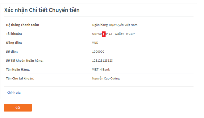 Xác nhận chi tiết chuyển tiền