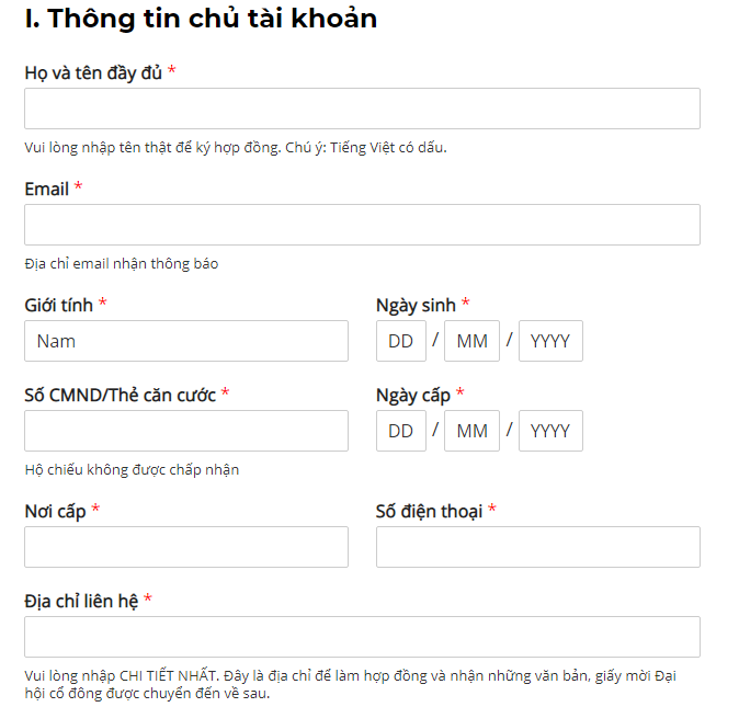  Điền thông tin cá nhân để làm hợp đồng