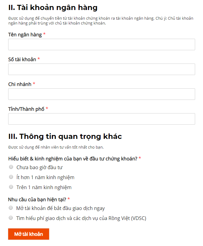 Điền thông tin tài khoản ngân hàng