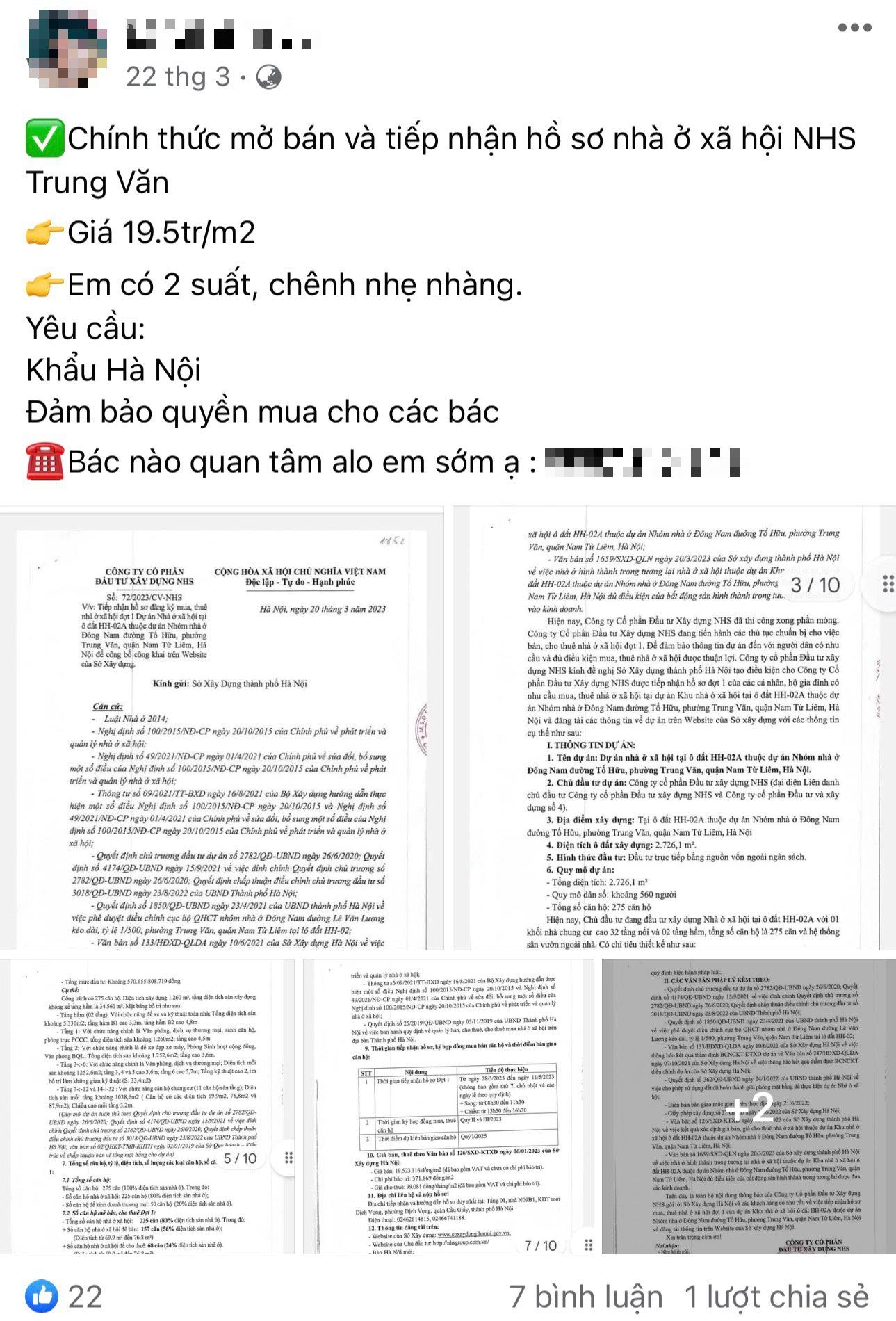 “Cò mồi” rao bán chênh 300 – 350 triệu đồng/căn nhà ở xã hội tại một dự án ở Hà Nội